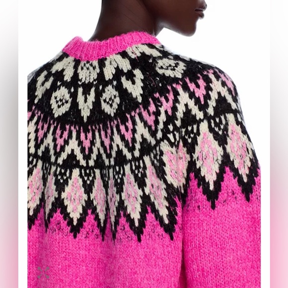 AQUA Bloomingdale’s exclusive Fair Isle Crewneck Sweater Pink NWT - Picture 5 of 12